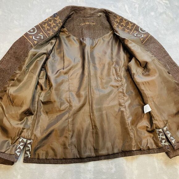 Coldwater Creek Southwestern Blazer Jacket Womens 10 Brown Beaded Aztec Tribal - Picture 6 of 13